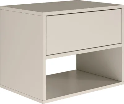 A neutral studio shot of a modern nightstand.