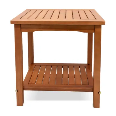 Produktbild von Eukalyptus Beistelltisch geölt - 50 cm - Holz Gartentisch mit 2 Ablagen