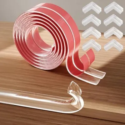Produktbild von Kantenschutz Baby Transparent, Eckenschutz Baby Transparent Klebestreifen,Silikon Baby Kantenschutz für Schubladen, Schränke (4m+ 4 Schutzwinkel)