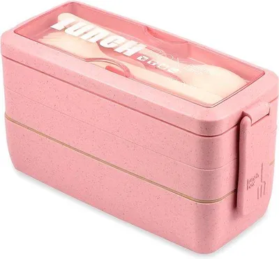 Immagine prodotto di Contenitore per pane rosa a 3 scomparti, 1000 ml, impilabile, a tenuta stagna, adatto al microonde