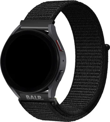 Produktbild von BALR Nylonband 22mm - Geeignet für Samsung Galaxy Watch 46mm / 3 / Gear S3, Huawei GT 2/3/Pro, Amazfit GTR, Polar Grit / Vantage, Fossil Gen 5/6, OnePlus Watch, Xiaomi Watch / Mi - Leichtes Sportarmband - Schwarz - Klettverschluss