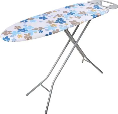 A floral patterned ironing board on a white background.