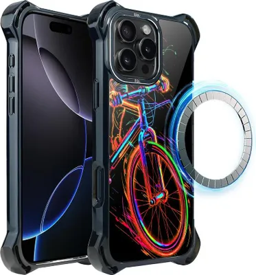 Immagine prodotto di custodia iPhone 16 Pro IBIZU DropGuard Ultra con MagSafe, #ElectroMove, Fahrradvibration