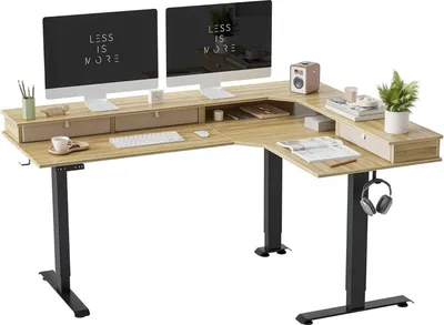 Immagine prodotto di Scrivania regolabile in altezza a L elettrica 160x120 cm nero/marrone chiaro