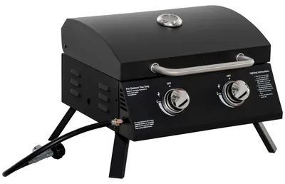 Produktbild von Outsunny Gasgrill BBQ Tischgrill 2 Brennern Camping Grill mit Grillnetz Schlauch