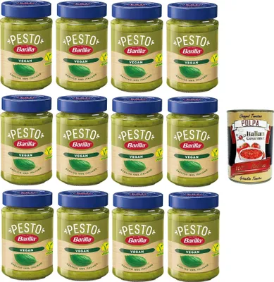 Produktbild von Barilla Pesto Di Basilico Vegan Condimento e Sugo per Pasta Veganes Basilikum-Pesto-Gewürz und Pastasauce 12x190 g+ Italian Gourmet polpa 400g