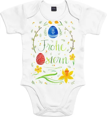 Produktbild von Mr. & Mrs. Panda Babybody Ostern Frohe Ostern 3. - 6. Monat - Heather Grey - Geschenk, kurzarm strampler, Osterei, Baby, overall, body, Osterblume, Ostergrüße
