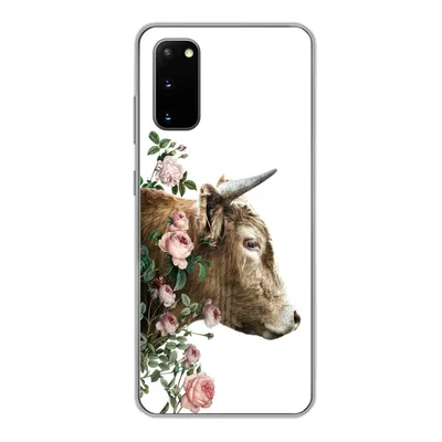 Produktbild von MuchoWow® Handyhülle Schutzhülle Hülle für Samsung Galaxy S20 Schottischer Highlander - Kuh - Blumen Silikon Softcase Handy Hülle - Bild