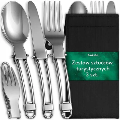 Produktbild von Kuketo | Klappbares Campingbesteck 3-tlg Mit Etui – Edelstahl Reisebesteck Für Outdoor, Survival & Picknick – Gabel, Messer & Löffel