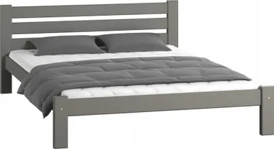 Produktbild von Einzelbett Holzbett aus Massivholz Kiefer, mit stabiler Konstruktion und dicken Beinen, 160x200, 210x172x72 cm, Grau