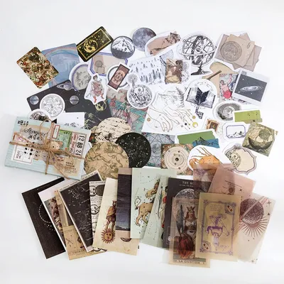 Produktbild von Vintage Sticker Set 60 Stück – Scrapbooking & Junk Journal Deko