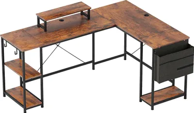 Produktbild von AIORBER Eckschreibtisch L-förmiger Schreibtisch 168x120cm Computertisch mit Stauraum Ablage Monitorständer Gaming Tisch Büro Rustikal-Braun
