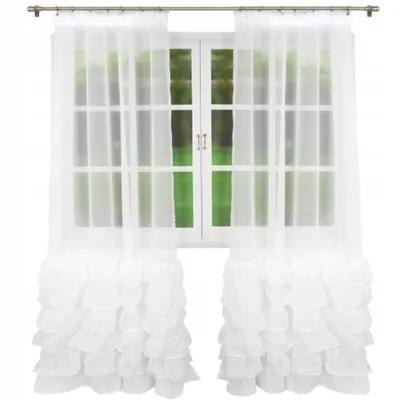 Produktbild von Fertiggardine mit Volants Weiß Woal 145x250cm Bistrogardine Rüschen Polyester Pflegeleicht Fenstergardine Dekogardine Küchengardine