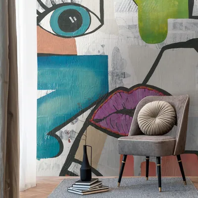 Produktbild von Profhome 398881-GU Fototapete Graffiti matt blau lila grün grau 2,12 m x 2,8 m