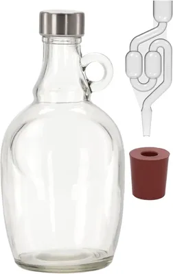 Produktbild von 1L Gärballon mit rundem Griff Rundgriff Flasche +Gummistopfen + Gärröhrchen Set