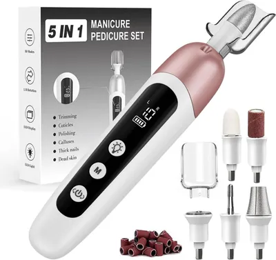 Produktbild von Elektrischer Nagelfräser, Maniküre Pediküre Set, 5 Geschwindigkeiten, mit LED Licht, 9 Aufsätze, Akku, für Gel Nägel & dicke Fußnägel