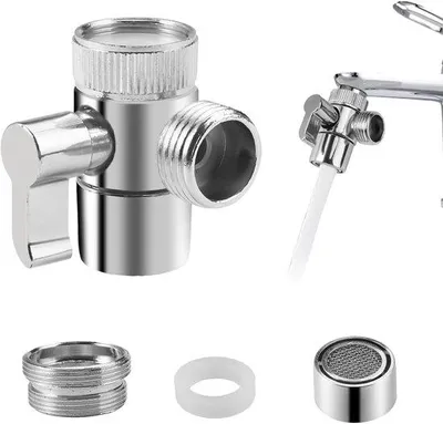 Produktbild von Umschaltventil - 3-Wege-Umschaltventil - 1/2-Zoll-Anschluss - mit Adapter für M22-M24-G1/2-Kran - für Badezimmer und Dusche, Waschbecken – Silber