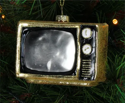Produktbild von Christbaumschmuck Glas 9,5cm Retro Fernseher Figur Gold / Schwarz