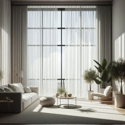 Productafbeelding van Elegante halftransparante voile gordijnen - Met plooiband - Voor woonkamer en slaapkamer