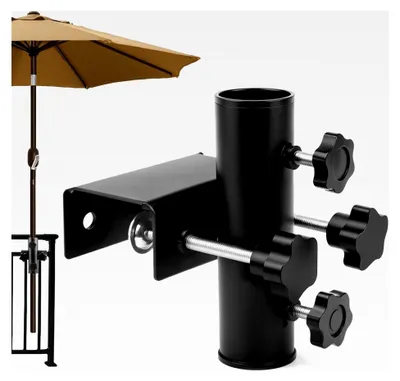 Produktbild von Sonnenschirmhalter für Balkongeländer, stabile Halterung für Sonnenschirme auf Balkon und Terrasse, schwarz