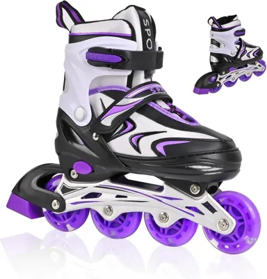 Produktbild von Verstellbare Inline-Skates für Kinder, lila, mit leuchtenden Rollen