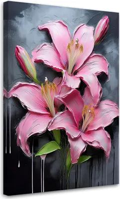 Produktbild von Leinwandbild Blumen Lilien Rosa Gemalte 70x100 Feeby Rosa bild für die wand bereit zum aufhängen