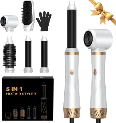 Produktbild von Airstyler 5-in-1 Haarstyler 1000W, Föhnbürste Warmluftbürste Lockenstab Glättbürste, 3 Temperaturen, Volumen Glätten Locken Föhnen Ionenpflege Pro!