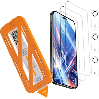 Image de Verre de protection pour écran et protections pour appareil photo pour iPhone Air 6,5 pouces, lot de 3, dureté 9H+, anti-rayures, anti-traces de doigts, compatible avec les coques, transparent