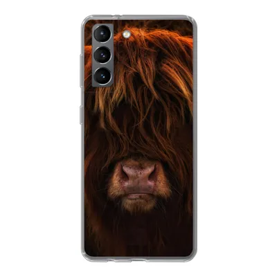 Produktbild von MuchoWow® Handyhülle Schutzhülle Hülle für Samsung Galaxy S21 Schottischer Highlander - Kuh - Schwarz - Porträt Silikon Softcase Handy Hülle - Softcase