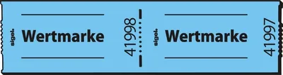 Produktbild von Gutscheinmarken-Rollen 60x30mm Wertmarke blau fortlaufend nummeriert 1 Rolle=500 Stück Packung mit 10 Stück