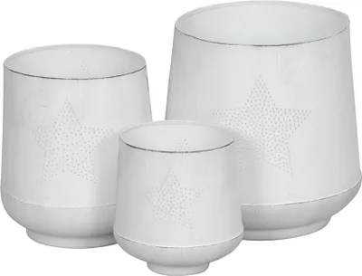 Produktbild von 3tlg. Windlicht STARS weiß shabby chic Metallwindlicht mit Stern Lochmuster (3 Größen)