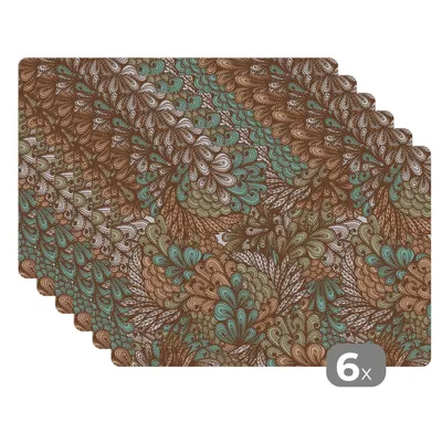 Obrázok produktu pre MuchoWow® Podložky Sada 6 podložiek Umývateľné podložky 30x45x0.3cm Listy - Abstraktné - Vzory Podložka pod stôl Nekĺzavá a odolná voči teplu