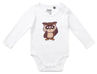 Produktbild von Huuraa Baby Body Eule Comic 80 White  Baumwolle Fairtrade Langarmbody Geschenkidee