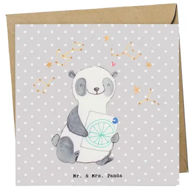 Produktbild von Mr. & Mrs. Panda Klappkarte Panda Astrologie - Grau Pastell - Geschenk, anlasskarte, faltkarte, Grußkarte, Horoskop, Glückwunschkarte, doppelkarte, Sternbilder