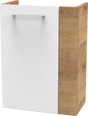 Produktbild von Fackelmann MILANO Waschbeckenunterschrank schmal Unterschrank für Waschtisch im Gäste-WC (44 cm x 60 cm x 24,3 cm) Türanschlag links SBC Badezimmerschrank hängend in Braun hell/Weiß