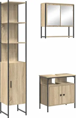 Produktbild von vidaXL Badezimmermöbel-Set mit Regal 3 pcs Sonoma-Eiche Holzwerkstoff