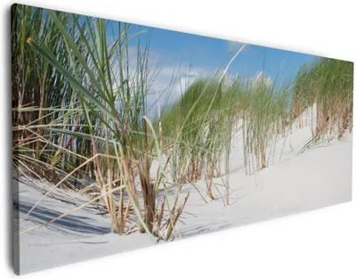 Produktbild von Wallario Premium Leinwandbild Düne am Strand unter blauem Himmel in Größe 80 x 200 cm