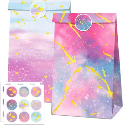 Immagine prodotto di Sacchetti regalo in carta colorata, confezione da 30 pezzi, con 18 adesivi, ideali per feste