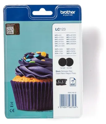 Imagen del producto de Brother LC123BKBP2DR, , Tinta pigmentada, 1 unidad, 600 páginas, 600 páginas, Paquete con varias unidades