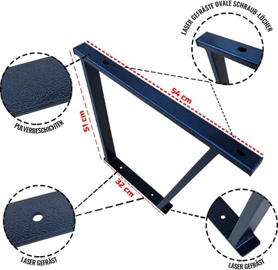 A diagram showing a metal bracket with dimensions and feature callouts.