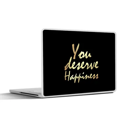Produktbild von MuchoWow® Laptop Aufkleber Sticker Cover Zitate - Glücklich - Gold - Schwarz 31x22.5 cm - Laptop-Deko