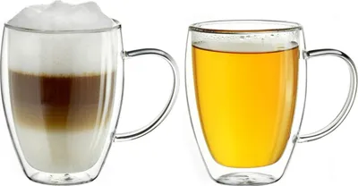 Produktbild von Creano doppelwandiges Thermoglas mit Henkel 400ml, großes Doppelwandglas aus Borosilikatglas, Kaffeegläser, Teegläser, Latte Gläser 2er Set
