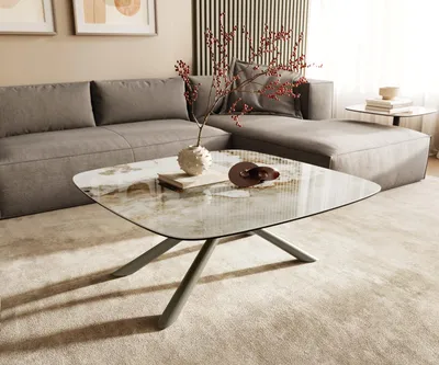 Produktbild von DELIFE Couchtisch Edge Boot 90x90 cm Keramik Minas Melange Sarity Metall Effektfinish Titan