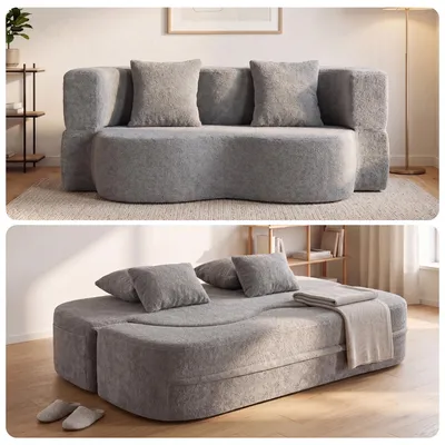Produktbild von Sofa 3-Sitzer mit Schlaffunktion, 196 cm Komfortables Schlafsofa aus Teddyfleece, bis 450kg belastbar, Bettcouch, Couch Gästebett, platzsparend