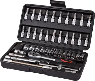Imagen del producto de Juego de llaves de vaso, juego de puntas, tuercas, llave de trinquete, juego de herramientas, set de 1/4", 45 piezas