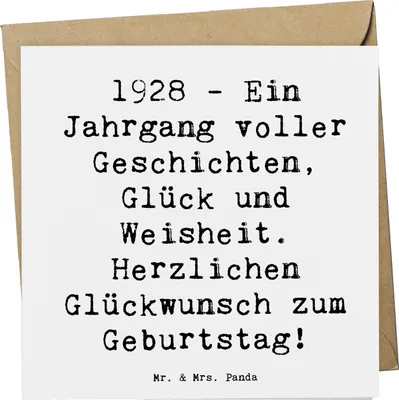 Produktbild von Mr. & Mrs. Panda Grußkarte Spruch 1928 Geburtstag - Weiß - Geschenk, faltkarte, anlasskarte, Alter, Klappkarte, Glückwunschkarte, Geburtstagsgeschenk, doppelkarte, feiern