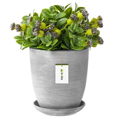 Produktbild von Blumentopf Blumenübertopf dunkelgrau Blumenschale mit Untersetzer Rund Matt Keramik Modern Glamour H=14 cm