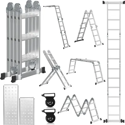 Obrázok produktu pre Aopunly 4x3 viacúčelový rebrík 360cm 6 v 1 hliníkový rebrík Viacúčelový rebrík Skladací rebrík Šikmý rebrík Rebrík pre domácnosť Hliníkový rebrík Multifunkčný rebrík