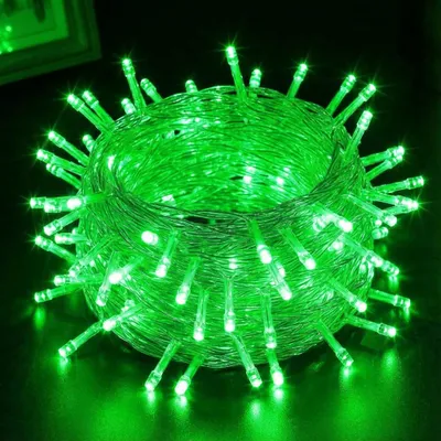 A coiled string of green LED lights.