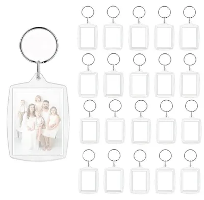 Image de Porte-clés photo, lot de 20, en acrylique transparent, forme rectangulaire, dimensions : 5,5 x 4 cm